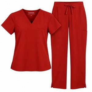 Mandala Equa-Tek Scrub Set Women XXS/XS V-Neck Cargo Pocket Burnt Orange EUC